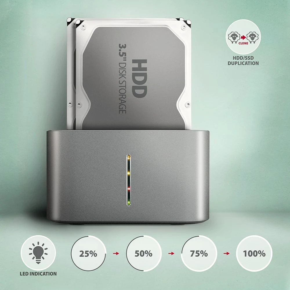 Stacion dokimi Axagon ADSA-DC, USB3.2 Gen1, 2x SATA 6G, hiri