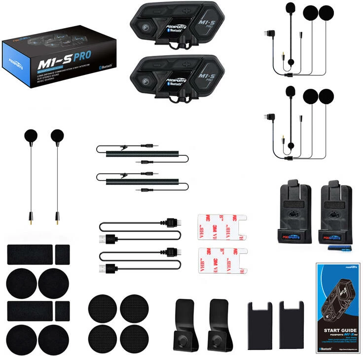 Interkom motoçiklete Fodsports M1-S Pro, set prej 2 copë, i zi