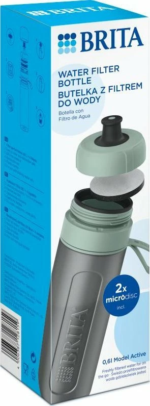 Shishe filtruese uji Brita Active 600 ml, set me 2 filtra MicroDisc, jeshile pastel