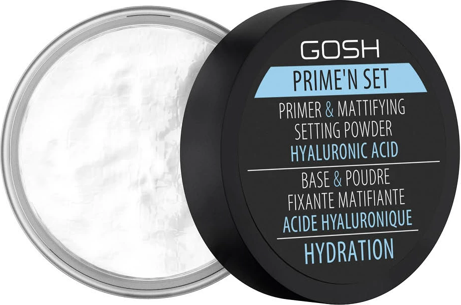 Puder për fytyrë Gosh Prime'n Set Powder Mattifying and Setting Powder/Primer 3-in-1 me Acid Hialuronik 003 Hydration 7g