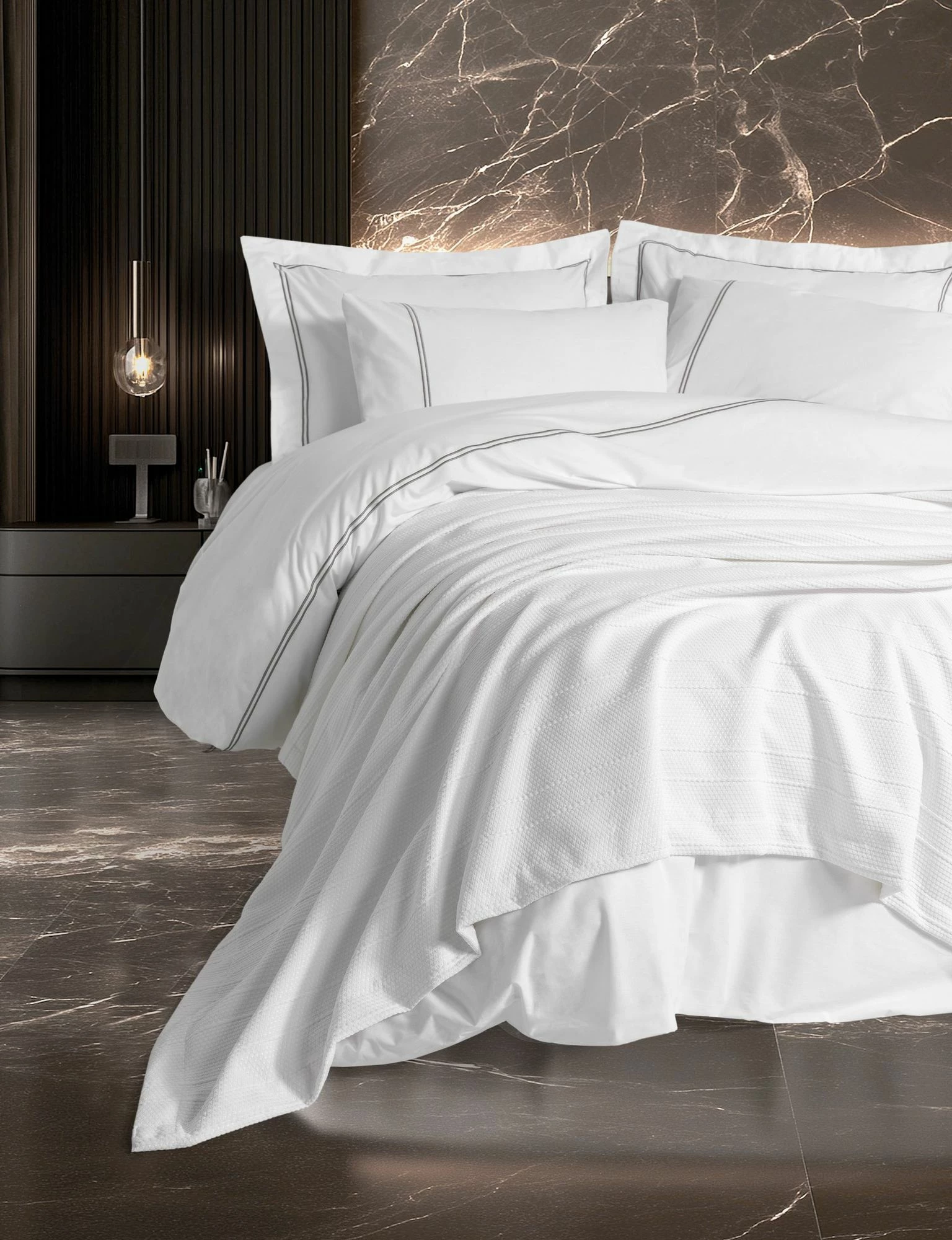 Set mbulesë për jorgan dopio me pike, e bardhë, Mehves