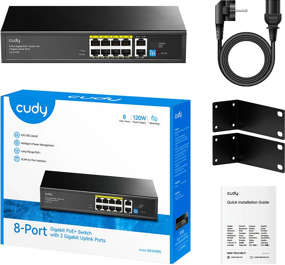 Switch Cudy GS1010PE, Gigabit Ethernet, PoE, i zi