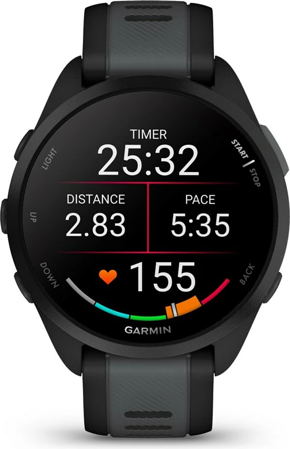 Smartwatch Garmin Forerunner 165 Music, 43mm, AMOLED, GPS, i zi/me rrip argjendi