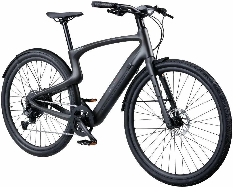 Biçikletë elektrike urbane Urtopia Carbon 1 Pro, L (180–195 cm), kornizë karbon, motor 250W, deri 130 km, e zezë