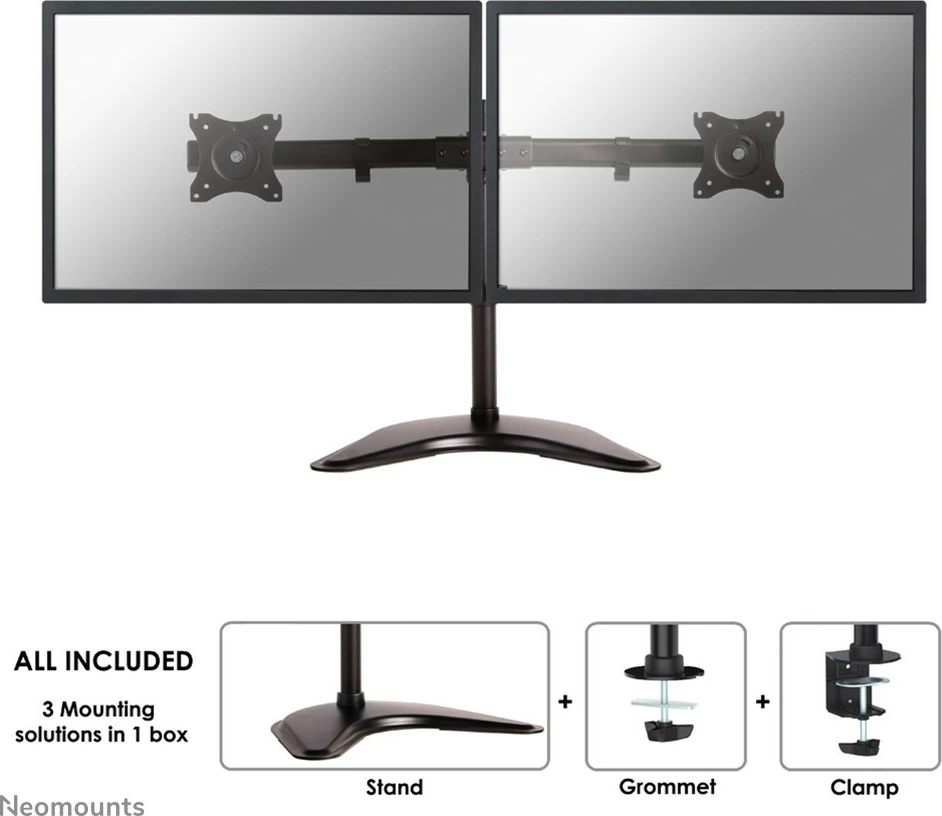 Mbajtës monitori Neomounts NM-D335DBLACK, 2 ekrane, 27", i zi
