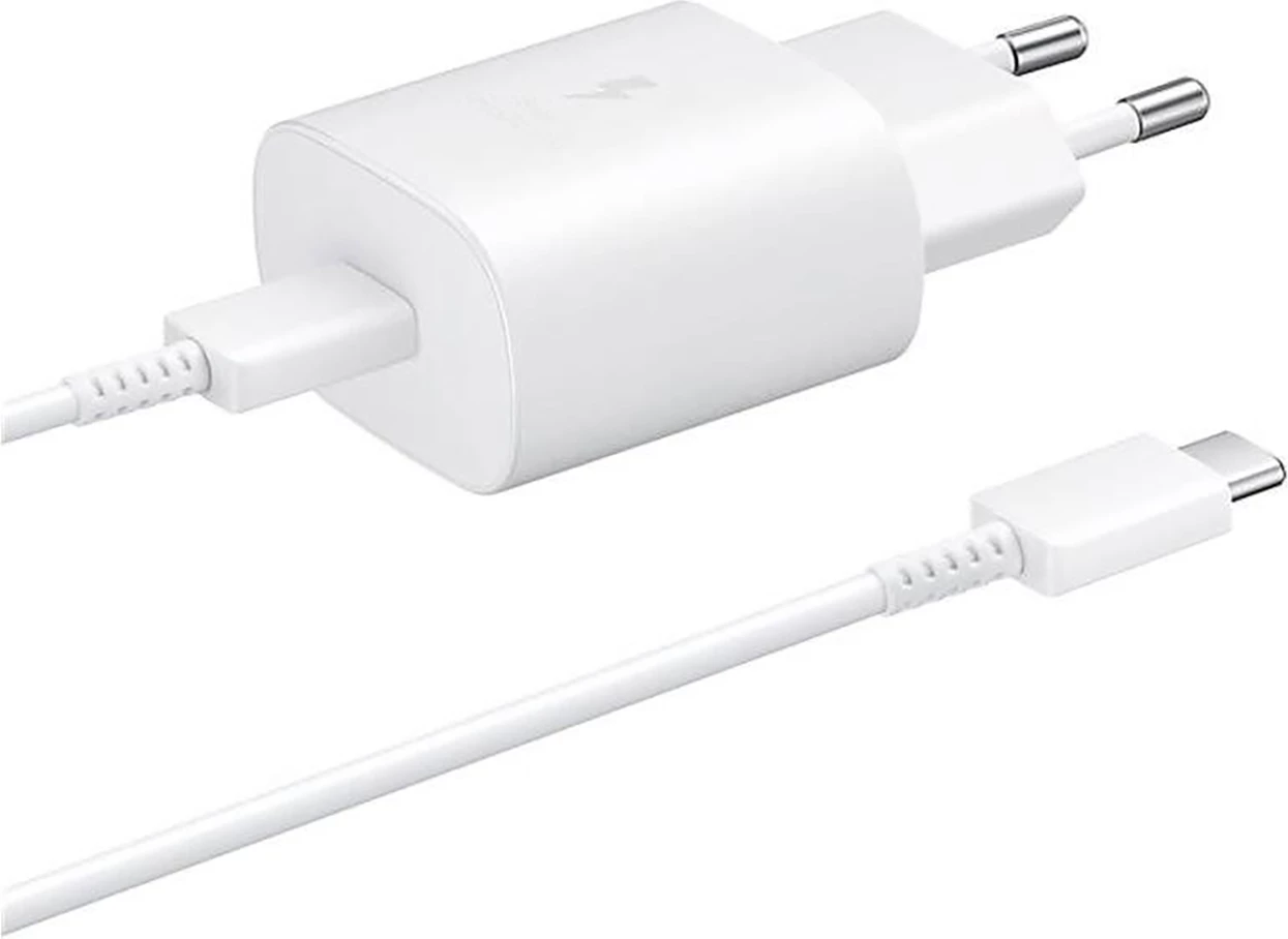 Karikues muri Samsung EP-TA800EWE me kabllo USB-C/USB-C EP-DA705BWE, 25W, Bardhë