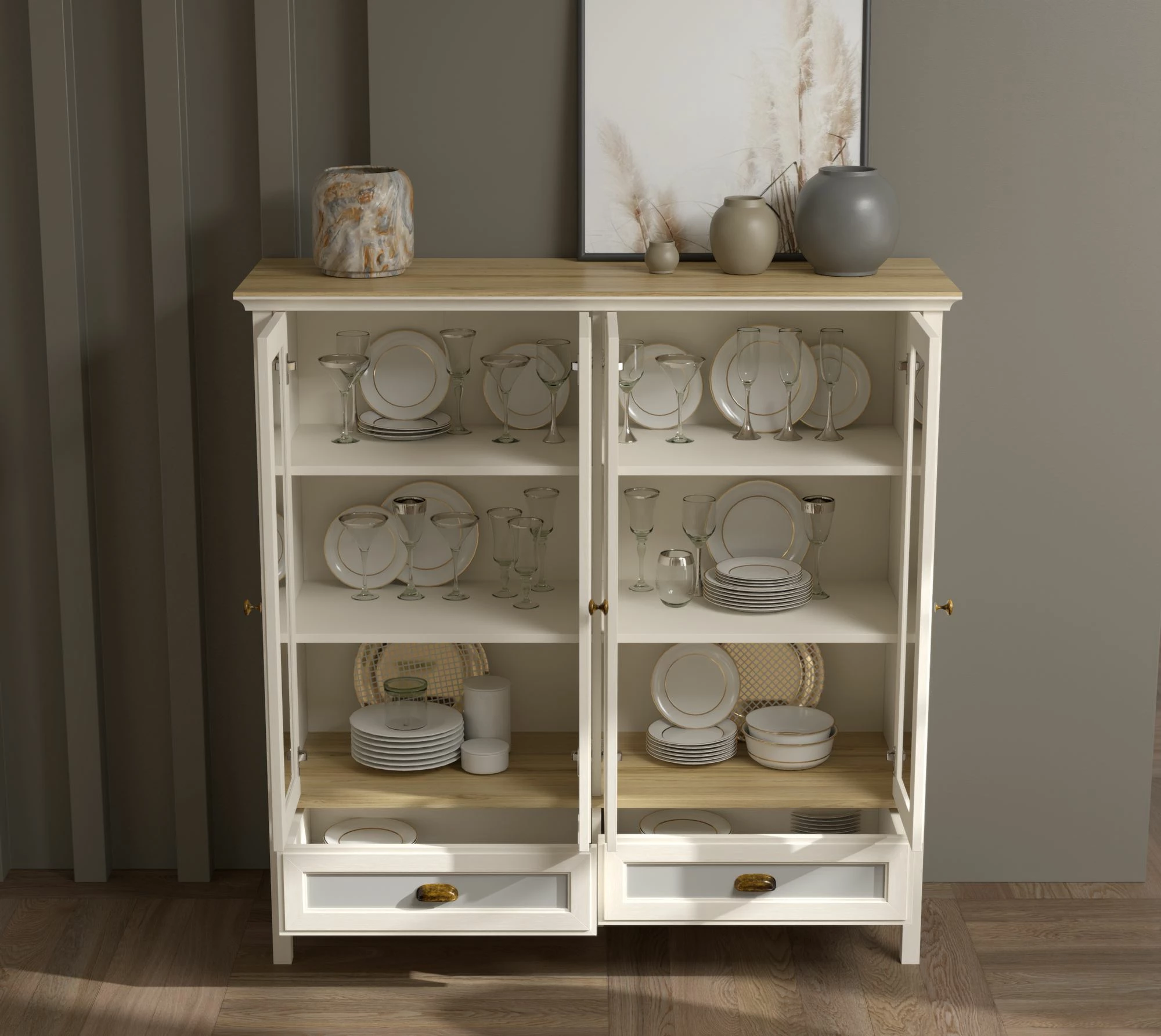 Dollap multifunksional Skye Decor, FRN-21029, krem, lis, gri