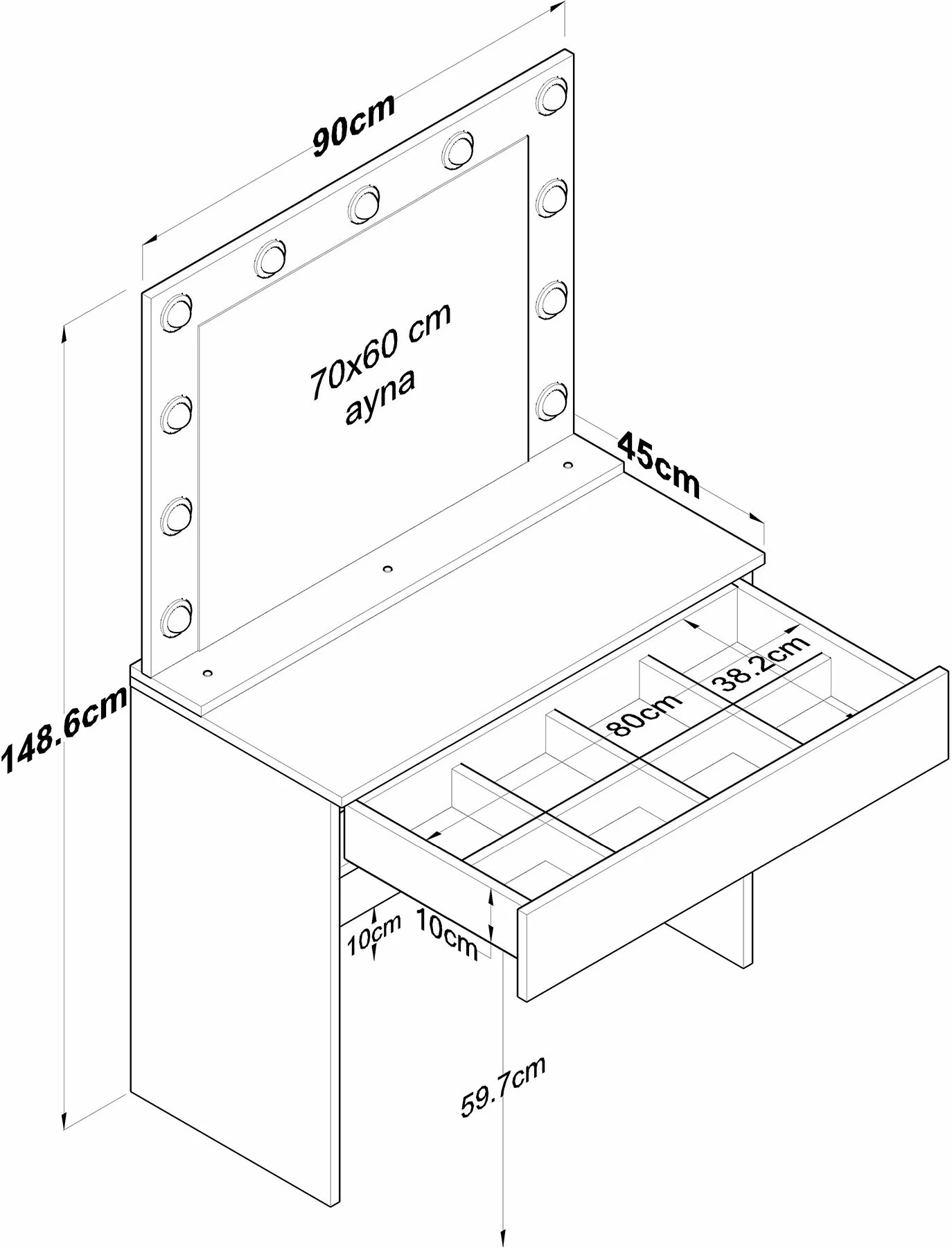 Tavolinë grimimi Hanah Home, BJ120 - 2916, e bardhë