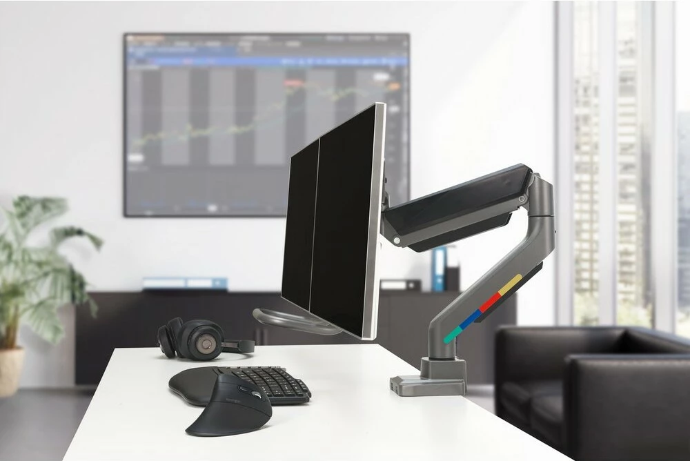 Krah monitori Kensington SmartFit për 2 monitorë deri 32", rregullim me gaz, gri