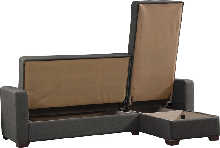 Divan qoshe me shtrat, hapësirë ruajtëse, Alaska, ngjyrë gri e errët, 204x143x83 cm