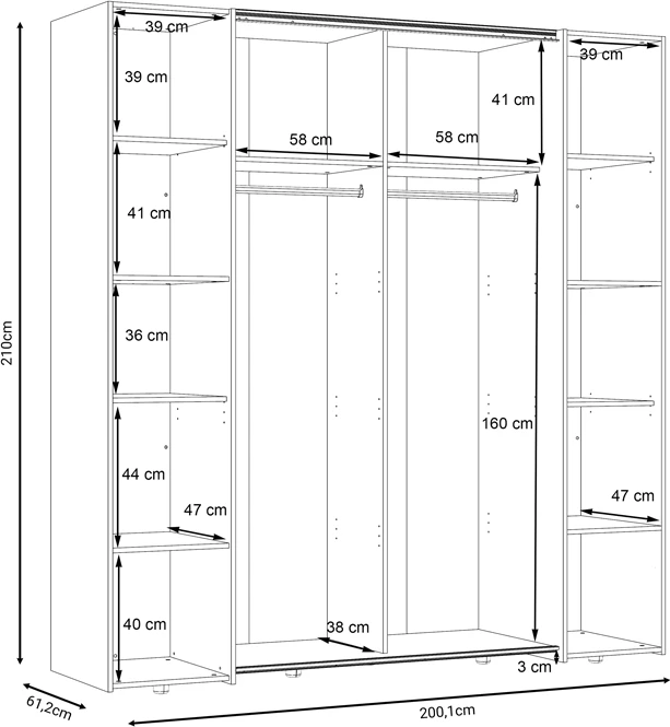 Dollap me 4 dyer Lamore, melaminë e bardhë, 200x61.5x210.5cm