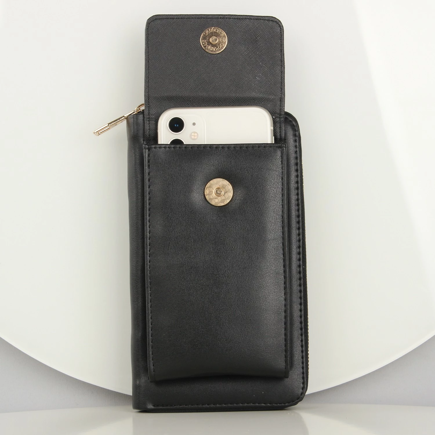Portofol Zoozie Bags, 1104, lëkurë, ngjyrë e zezë, me rrip zinxhiri, me ndarje për telefon