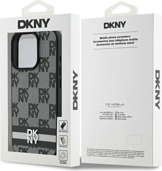 Mbështjellës DKNY Checkered Pattern & Printed Stripes për iPhone 16 Pro Max, i zi