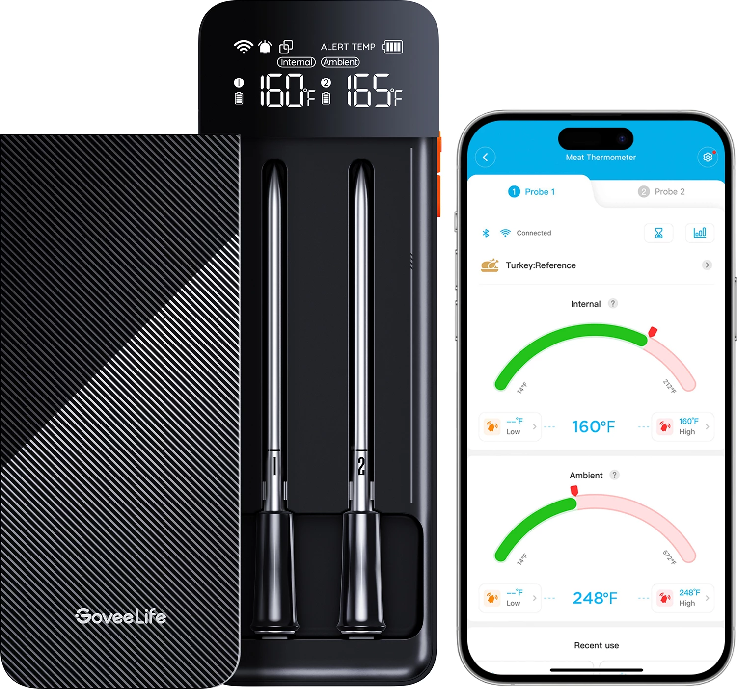 Termometër mishi Govee GoveeLife, wireless Bluetooth + WiFi, 2 sonda, LCD, rreze deri 150 m, i zi