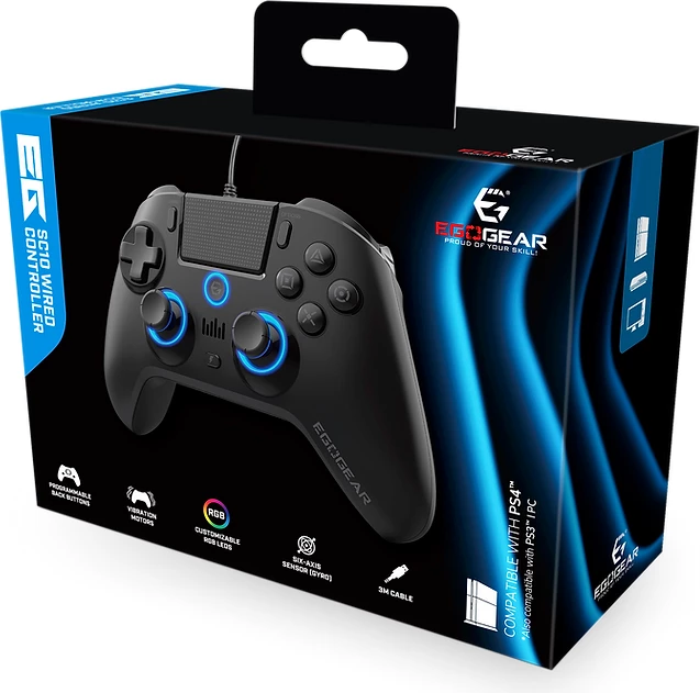 Kontroller me kabllo EGOGEAR SC10 RGB, për PS4/PS3/PC, jack 3.5 mm, kabllo 2 m, i zi
