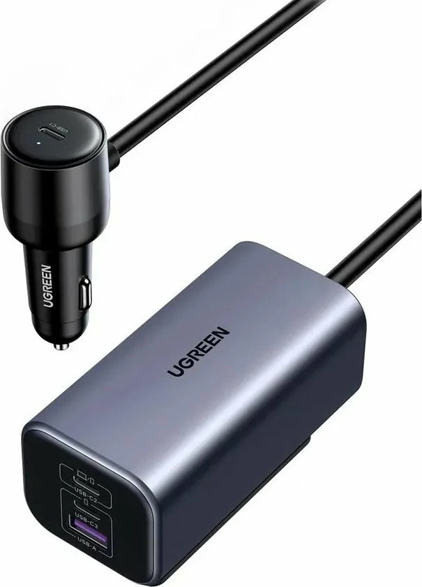 Karikues veture Ugreen 35571-UG 150W GaN 1x USB-A 3x USB-C, me kabllo, argjendtë