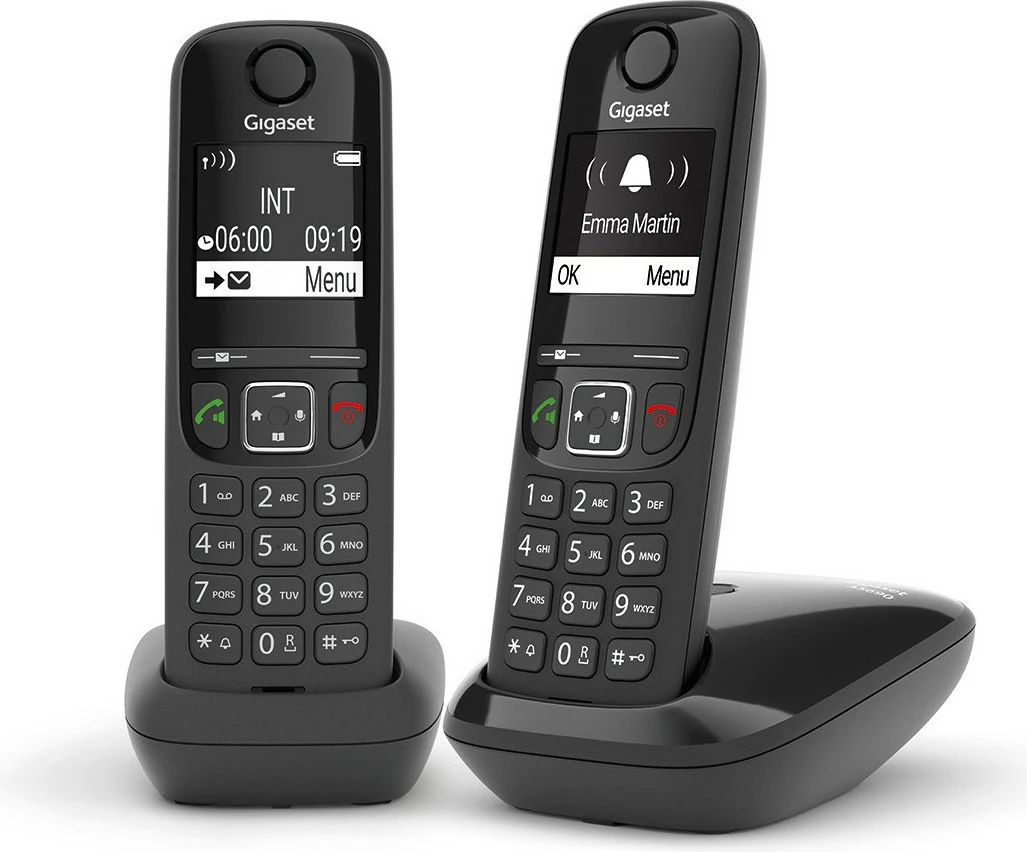 Telefon Gigaset AS690 Duo, Analog/DECT, Wireless, Speakerphone, 100 kontakte, ID thirrës, e zezë