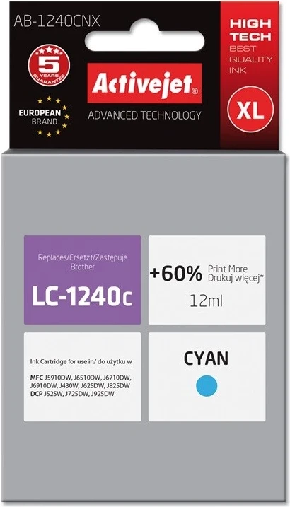 Ngjyrë zëvendësuese Activejet AB-1240CNX për printer Brother, 12ml, e kaltër