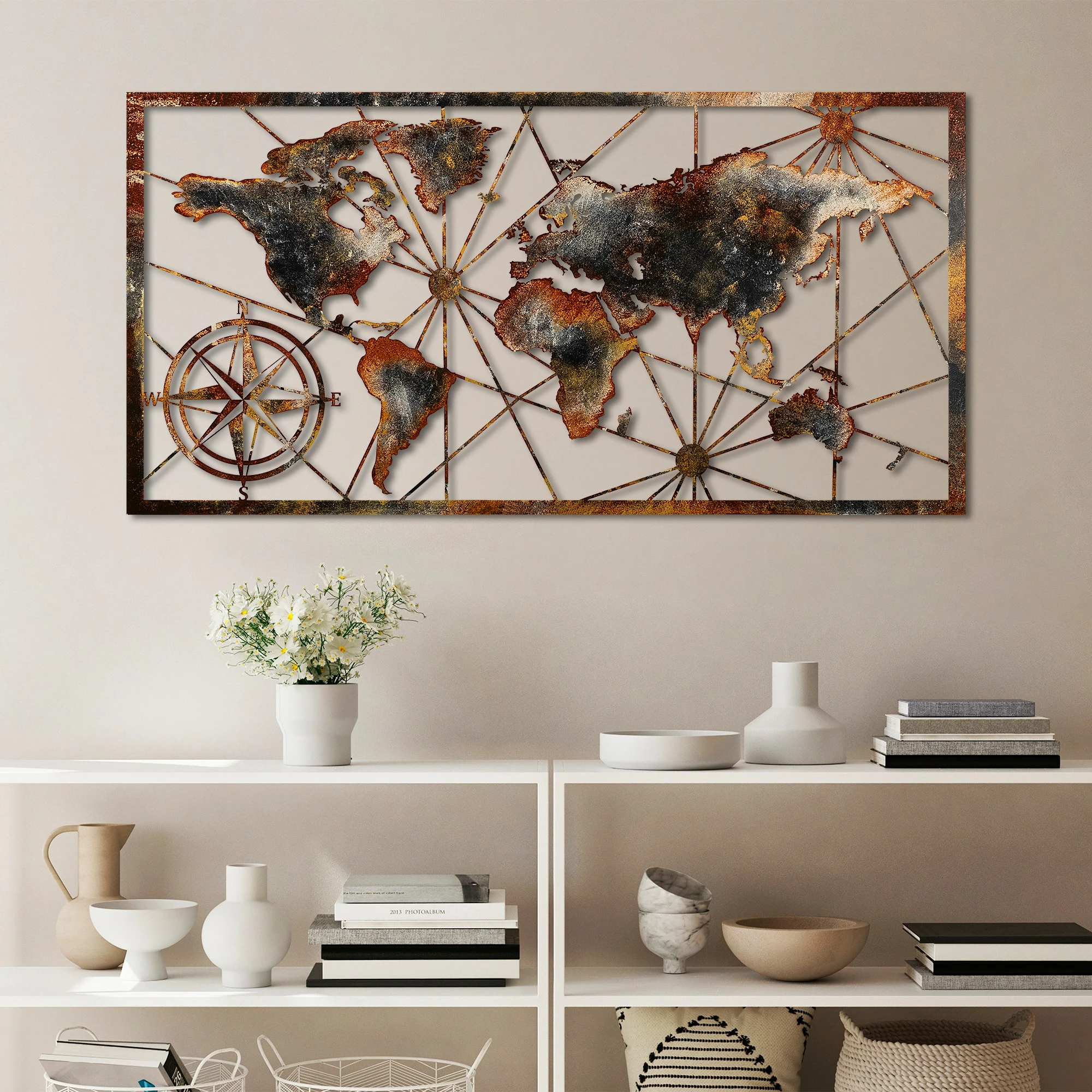 Aksesor dekorativ metalik për mur, Wallity, hartë bote, madhësi e madhe - 3