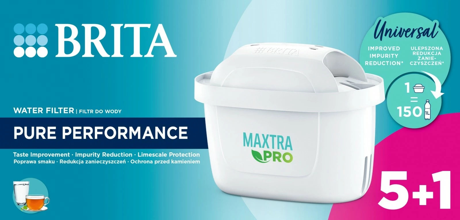 Filtra uji Brita Maxtra PRO Pure Performance 5+1, për ibrikë, 150L