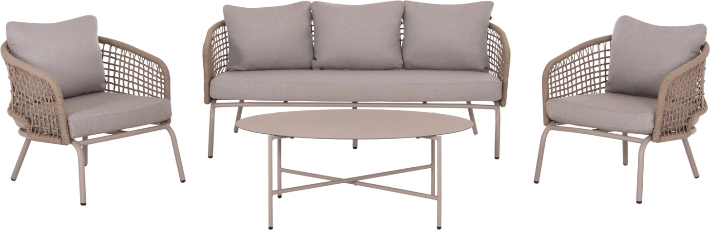 Set lounge për jashtë, 5 vende, ELOWEN, alumin, litar, bezhë, jastëkë gri, FH6508.02