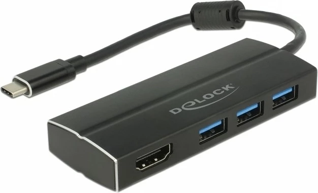 Adapter USB hub DeLOCK 63931, 3x USB 3.2, 1x HDMI, 0.15m, alumini, i zi