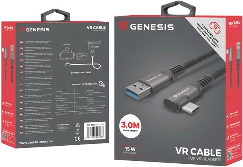 Kabllo USB-C në USB-A Natec Genesis NVC-2220, 3m, 5Gb/s, 15W, e zezë/gri