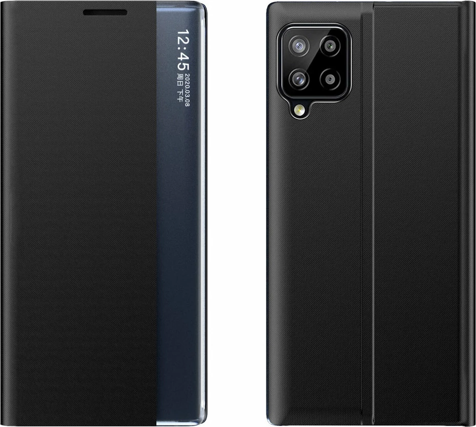 Mbështjellës Hurtel Sleep Case me dritare të mençur për Samsung Galaxy A22 4G, i zi