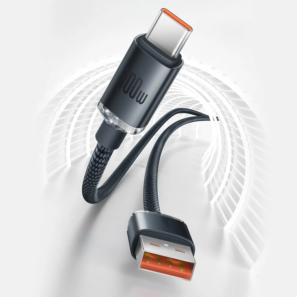 Kabllo për karikim të shpejtë Baseus Crystal Shine Series, USB-A në USB-C, 2m, 100W, e zezë