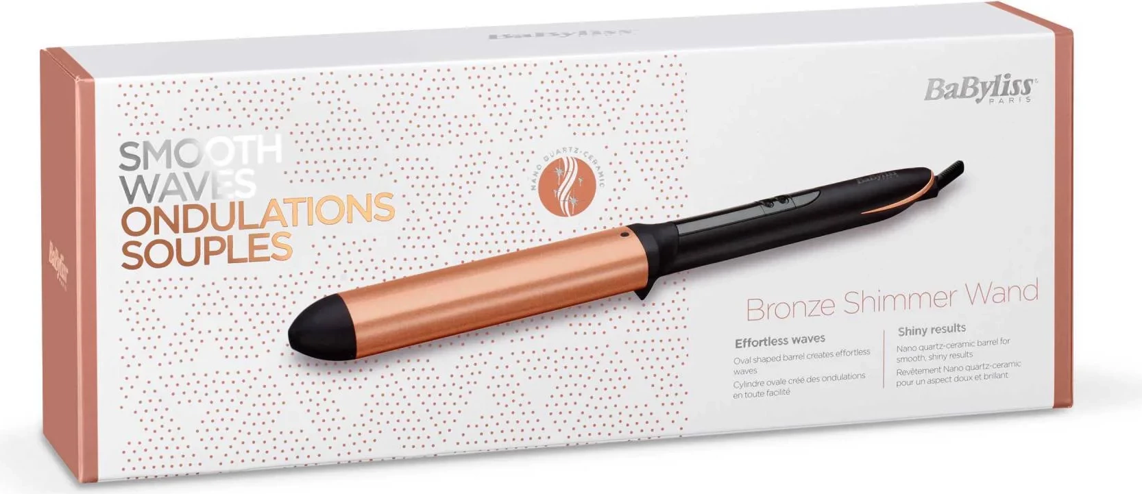 Figaro për flokë BaByliss C456E 28mm, nano quartz-ceramic, 160-210°C, ekran LED, auto-off 60min, me tapet dhe dorezë, Bronze Shimmer