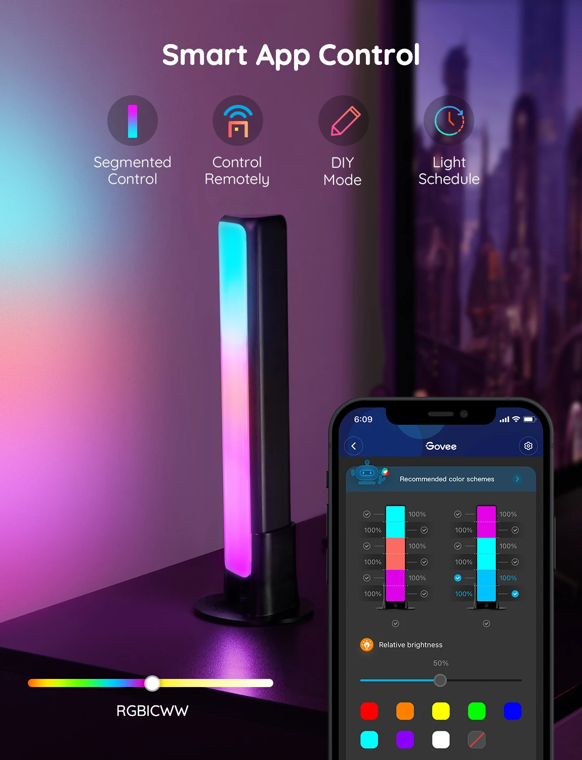 Shufra ndriçimi LED Govee Flow Plus H6056, RGBICWW, WiFi + Bluetooth, set 2 copë