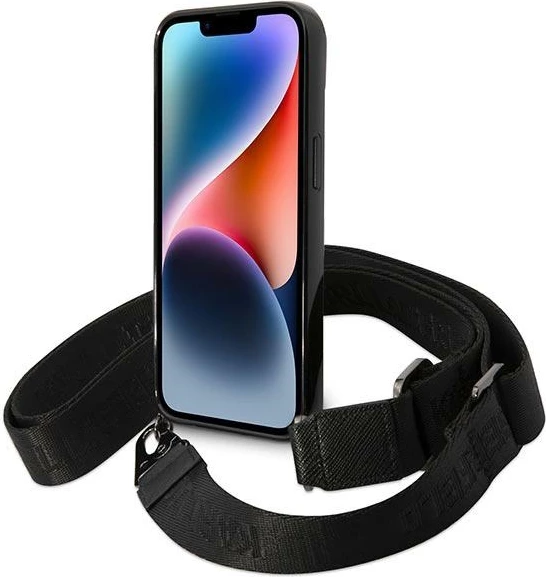 Mbështjellës Karl Lagerfeld KLHCP14SSTSTP për iPhone 14 6.1", me rrip, rozë