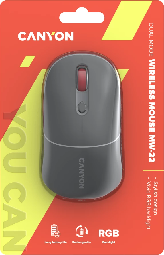 Maus CANYON MW-22 2në1 Bluetooth/2.4GHz, DPI 800-1600, RGB, me rimbushje, gri e errët
