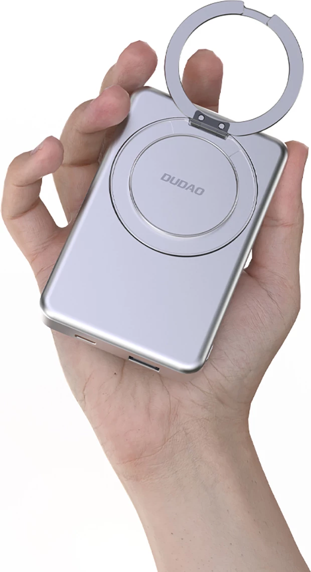 Powerbank Dudao K28, 10000mAh, MagSafe, kasë metalike, Ring Stand, Argjendtë