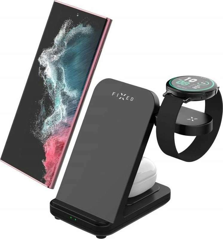 Stacion karikimi pa kabllo Fixed Powerstation FIXPOS-SA-BK 3-në-1 15W USB-C, i zi, set me kabllo