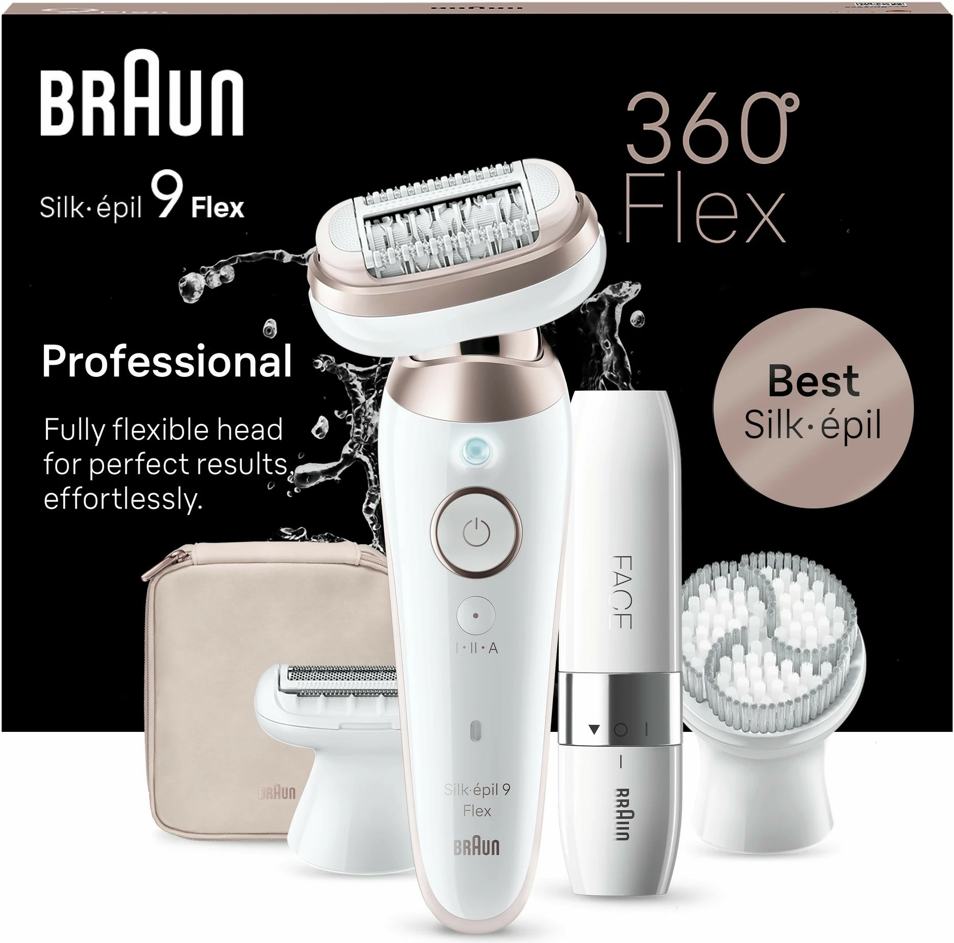 Epilator Braun Silk-épil 9 Flex 9-360 3D, 40 pinceta, MicroGrip, 0.5 mm, i bardhë/rozë