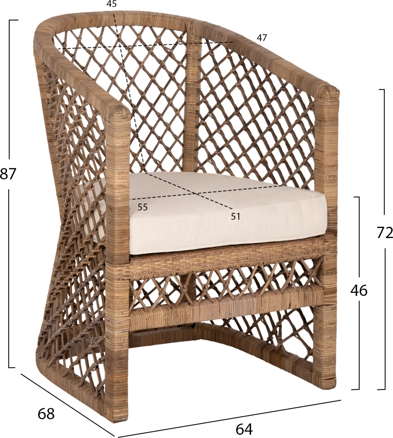 Karrige MPIKO FH5990 rattan ngjyrë natyrale-jastëk ngjyrë ecru 64x68x87H cm