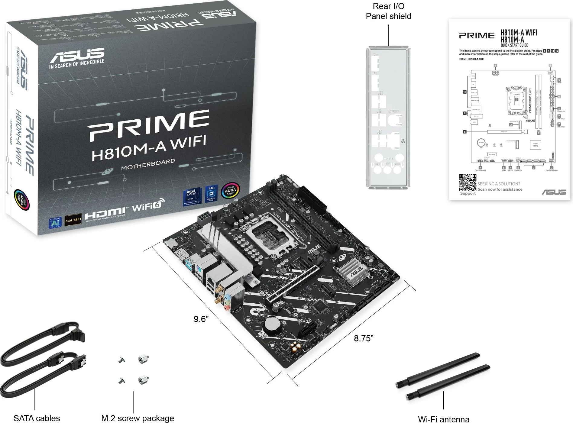 Pllakë amë ASUS PRIME H810M-A WIFI, Intel, LGA 1851, DDR5, 128 GB