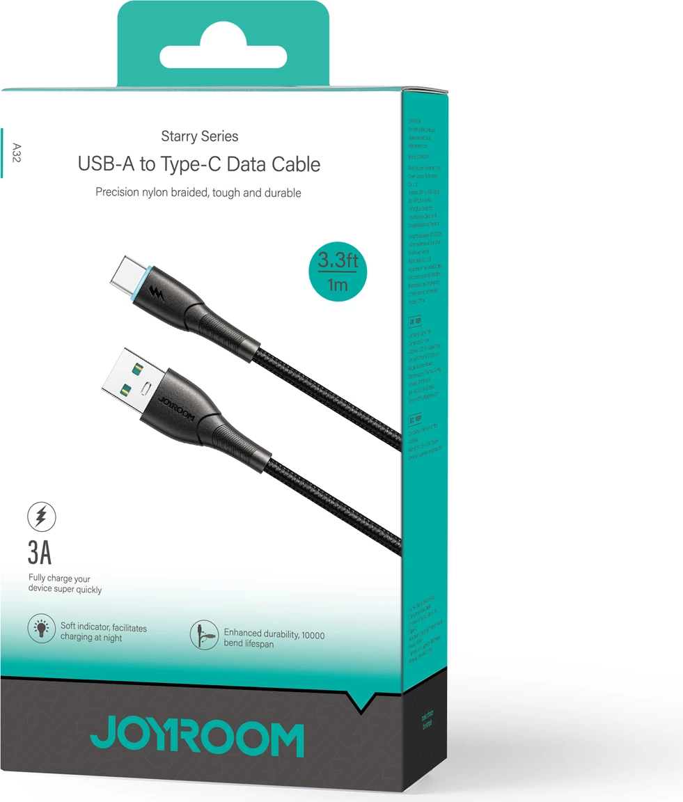 Kabllo Joyroom Starry Series SA32-AC3, USB-A në USB-C, 1m, 3A, e zezë