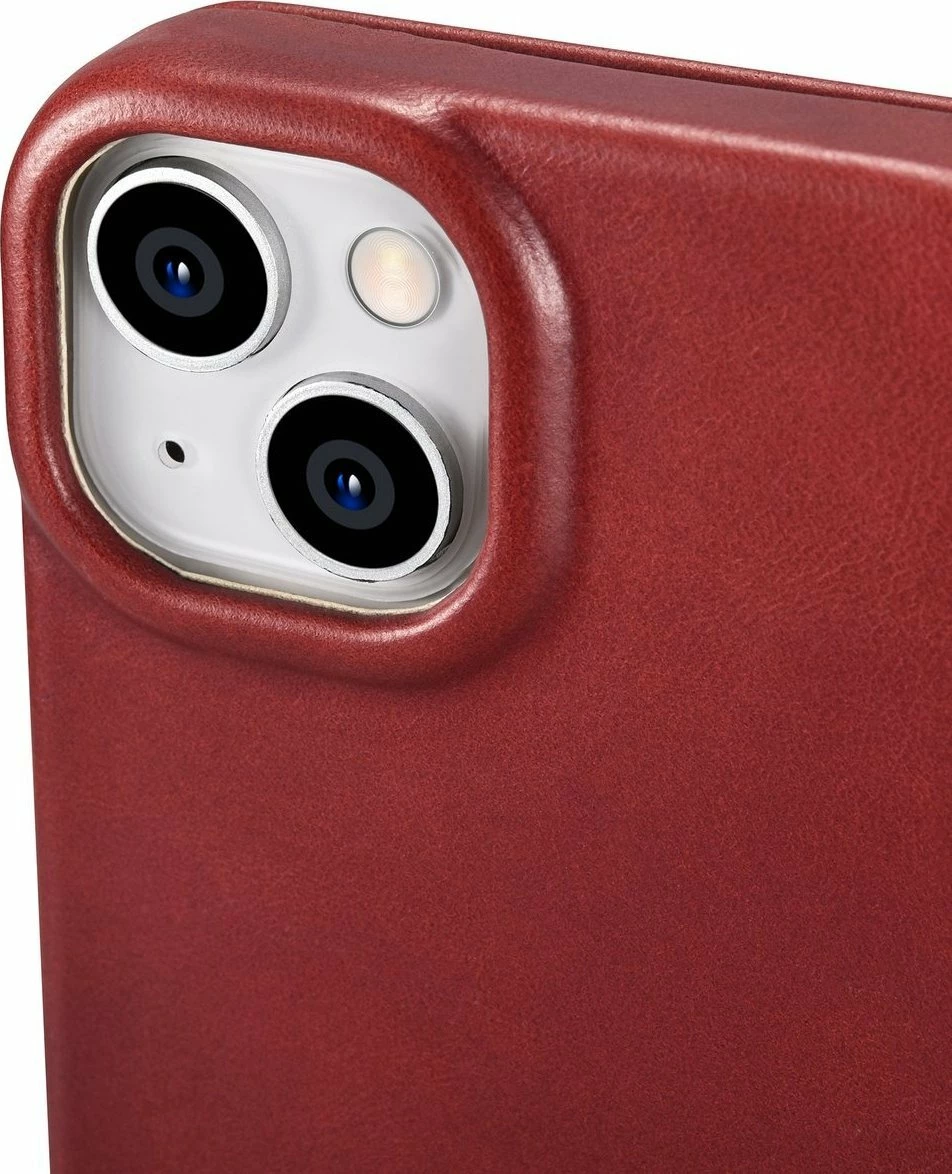 Mbështjellës iCarer CE Oil Wax Premium Leather Folio AKI14220707-RD për iPhone 14 Plus, lëkurë natyrale, me flapa magnetike, MagSafe, kuqe