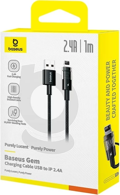 Kabllo karikimi e shpejtë Baseus Gem USB në IP, 1 m, E zezë