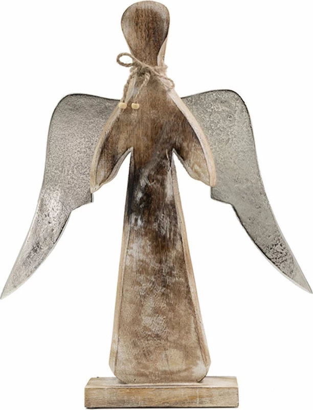 Dekor për Krishtlindje, engjëll, dru dhe alumin, argjend, 35x7x52cm