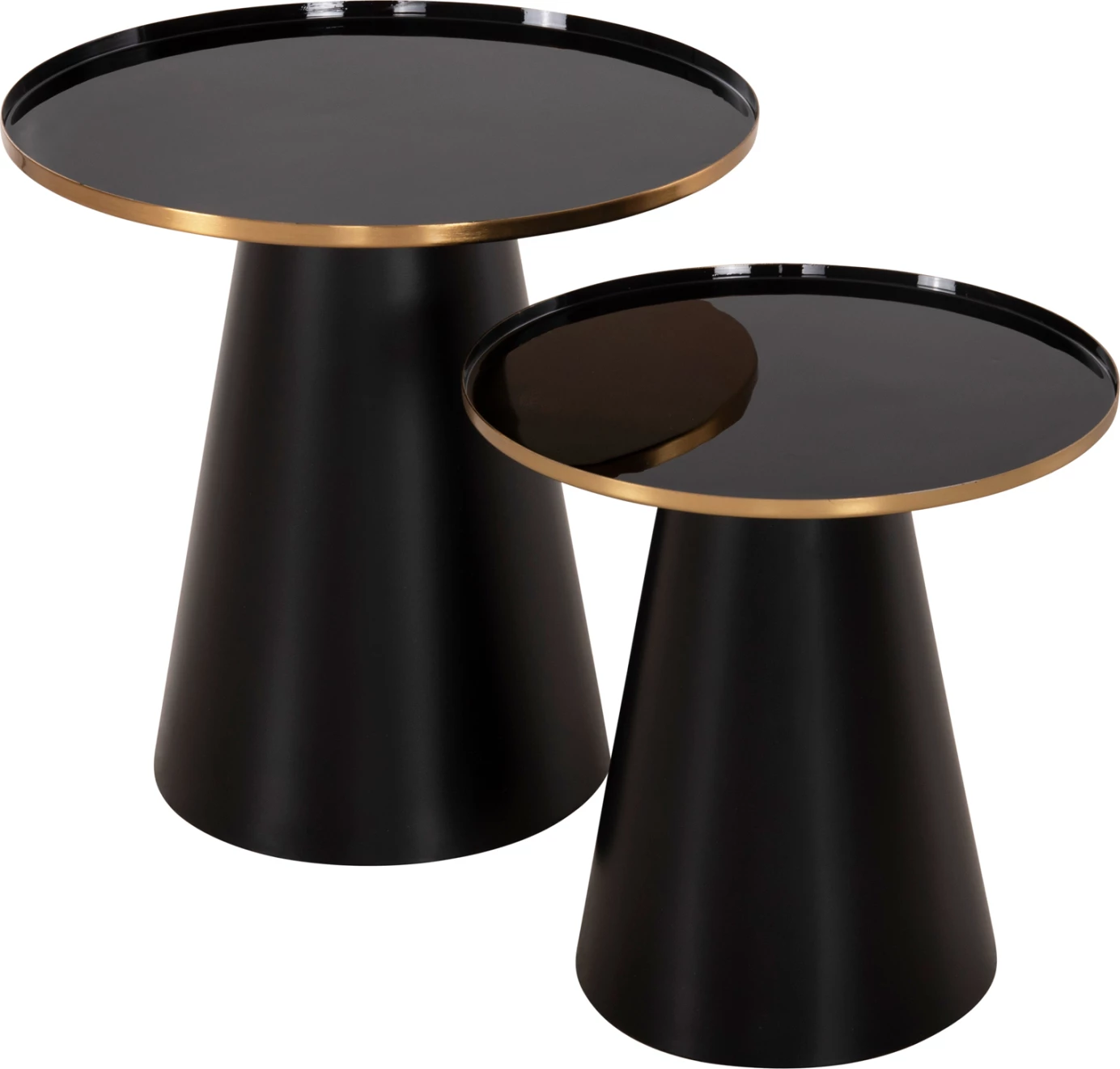 Tavolina kafeje 2 copë, BENG FH9920, sipërfaqe metalike të emaluara, bazë mat, ngjyrë e zezë, Φ50 & Φ40 cm