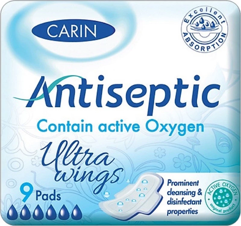Peceta higjienike ultra të holla me krahë Carin Antiseptic Ultra Wings, 9 copë