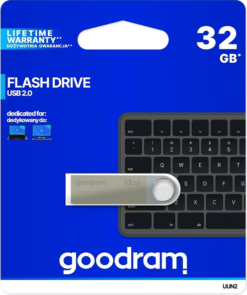USB flash drive Goodram UUN2-0320S0R11, 32GB, USB 2.0, zi/argjendtë