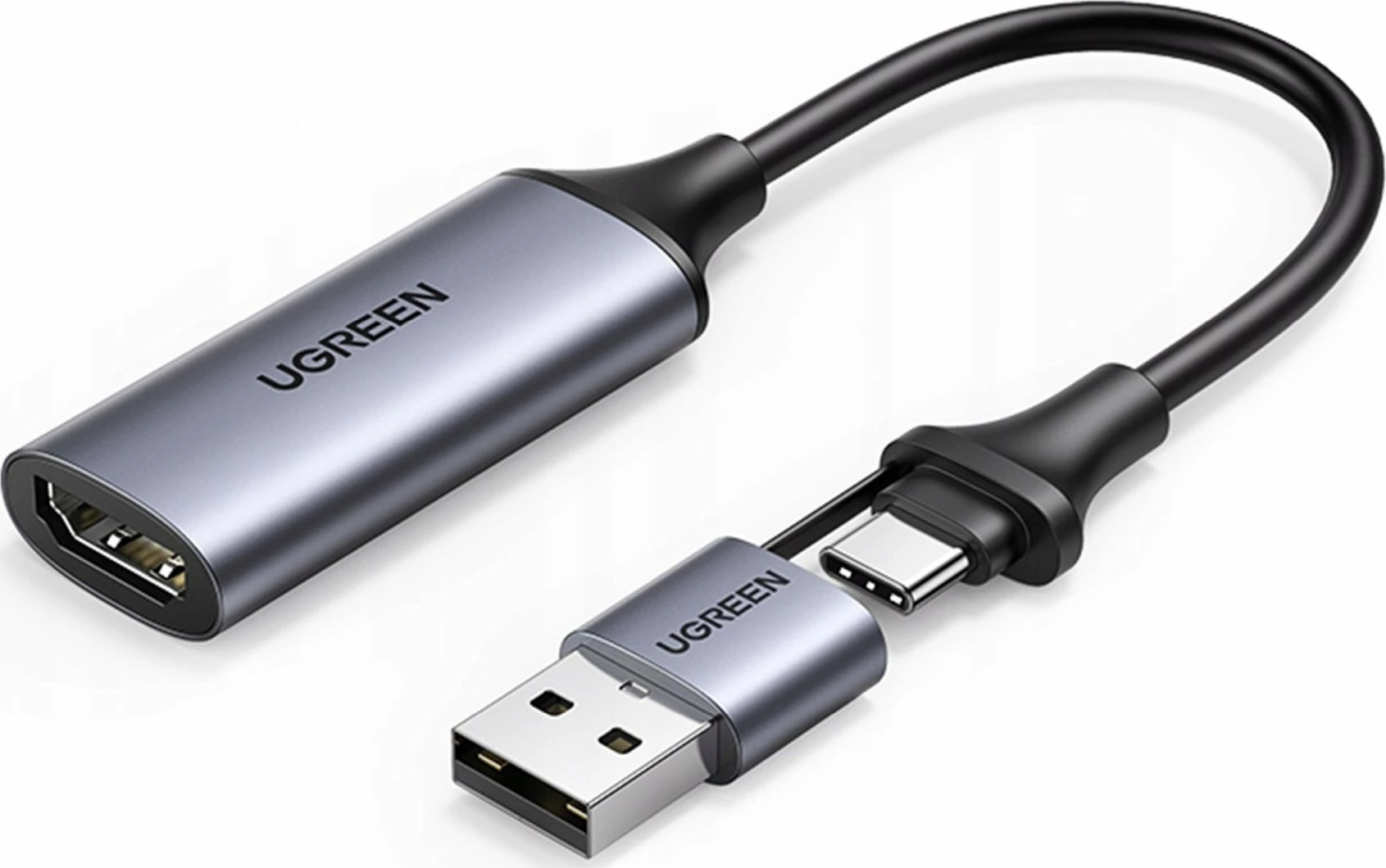 Adapter video capture Ugreen 40189 HDMI në USB-A/USB-C, 4K@60Hz, 1080p@30Hz, argjendtë