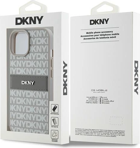 Mbështjellës DKNY Mono Stripe & Metal Logo për iPhone 15/14/13, 6.1", Bezhe