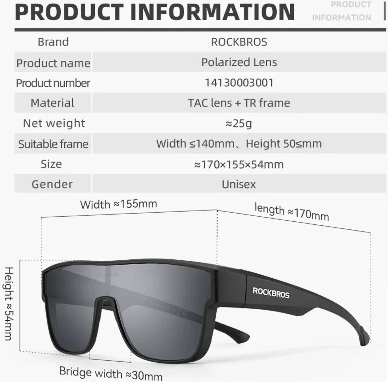 Syze çiklizmi Rockbros SP304, të polarizuara, Gri