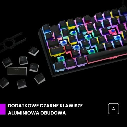 Tastierë mekanike gaming PREYON Blue Blitz Claw PBBC87B, TKL 80%, Gateron Blue, RGB, USB, e zezë, set me keycaps shtesë