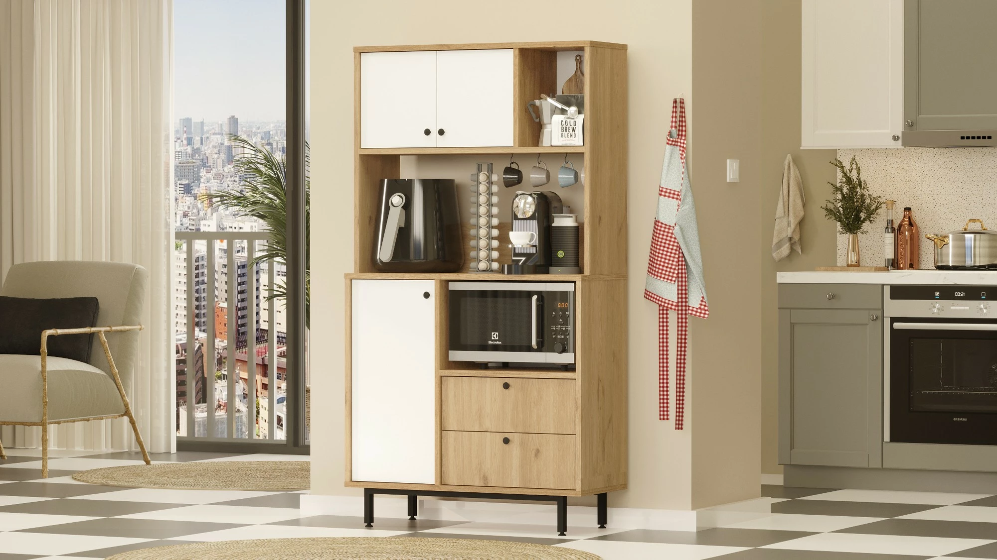 Dollap multifunksional Hanah Home, RE3-SW, ngjyrë lis dhe e bardhë
